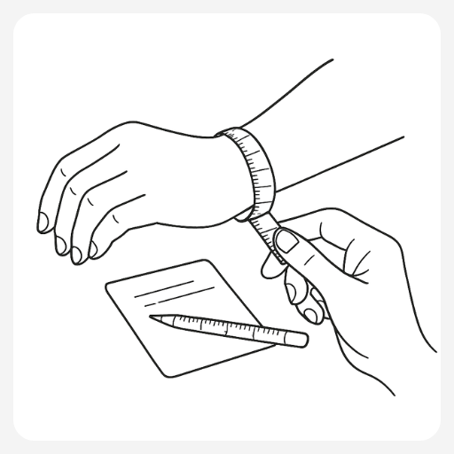 Measuring the wrist with a tape measure.